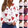 Женская модная повседневная футболка с V-образным вырезом и длинным рукавом на пуговицах с принтом ко Дню святого Валентина