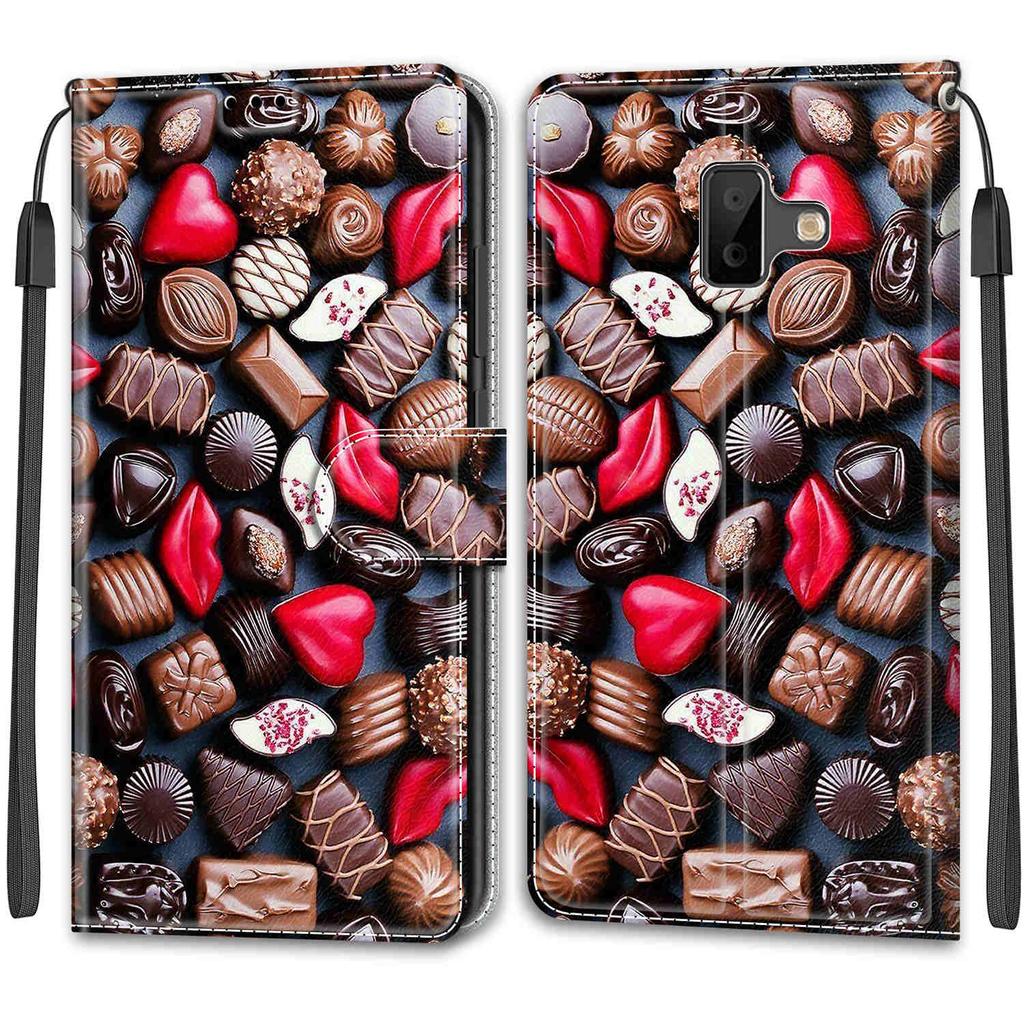 Luxury Painted Leather Case Wallet Book Style Protective Cover for Samsung Galaxy J6 Prime/J6 Plus/J6 (2018) J600/J5/J3