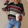 Women Sweater Round Neck Long Sleeve Knitted Tops Striped Print Loose Fit Soft Elastic Warm Winter Sweater
