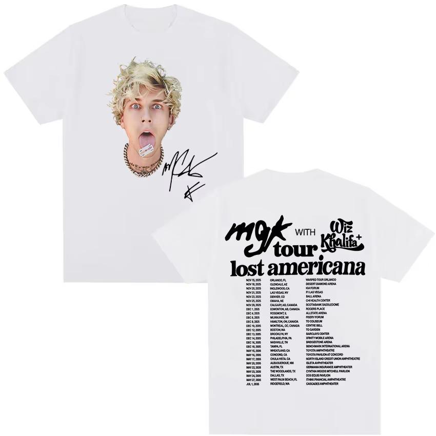 MGK Lost Americana Machine Gun Kelly Тур 2026 Футболки Унисекс Ретро Готическая Мода Футболка Чистый Хлопок Футболки Хип-Хоп Уличная Одежда