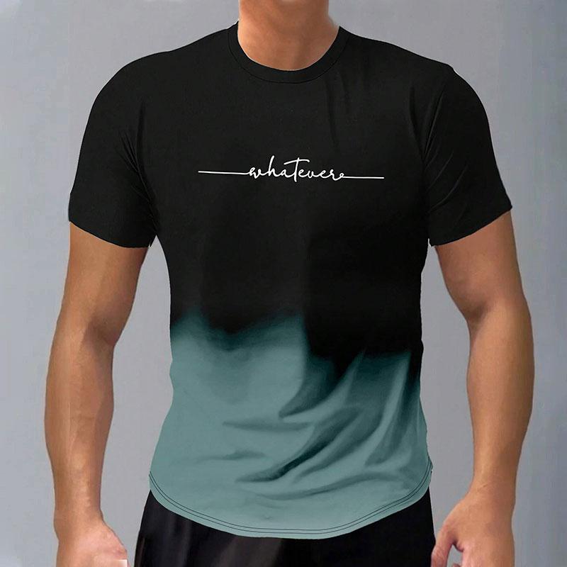 Trendy Short-Sleeved Gradient Letter 3D Printed Round Neck Casual Men's T-Shirt Clothing Spring And Autumn Sports Tops