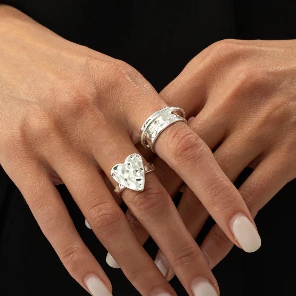 Heart Shaped Joint Rings Exaggerated Women Jewelry Fashion Wide Ring Set Gift