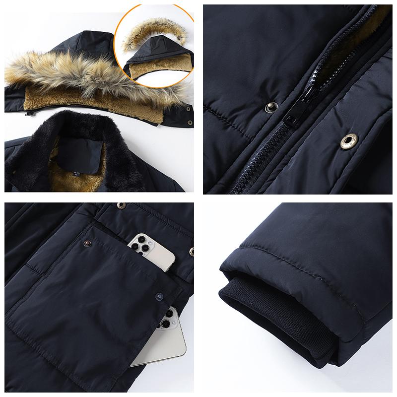 Men Winter Windproof Fleece Warm Thick Jacket Parkas Coat Men Fashion Hooded Fur Collar Jacket Classic Casual Parka Men