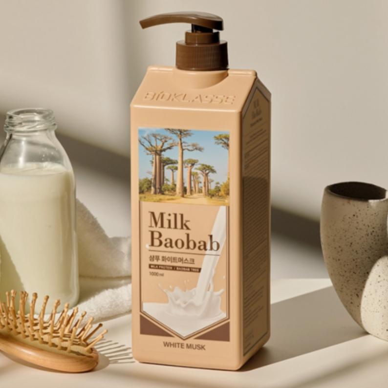 [Milk Baobab] Large Capacity Milk Protein Damage Shampoo/Treatment, White Musk Scent (1000ml)