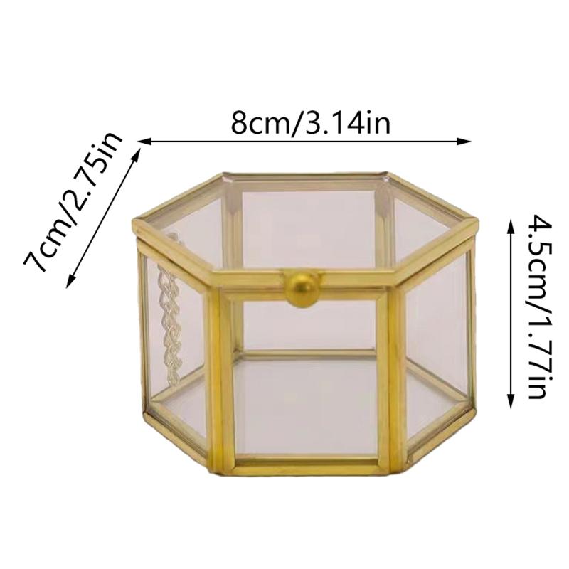 High-End Hexagonal Ring Box, Gold And Jewelry Accessory Box, Golden Glass Luxurious And Retro Jewelry Storage Box