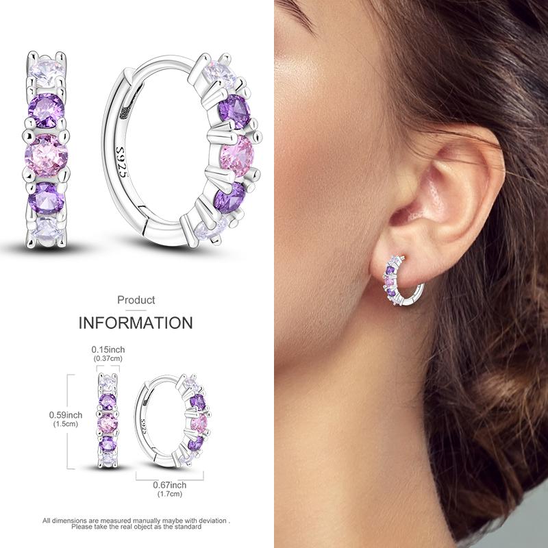 Серьги-кольца из серебра 925 пробы с разноцветными цирконами, паве, серьги-кольца для женщин, девушек, ювелирный подарок