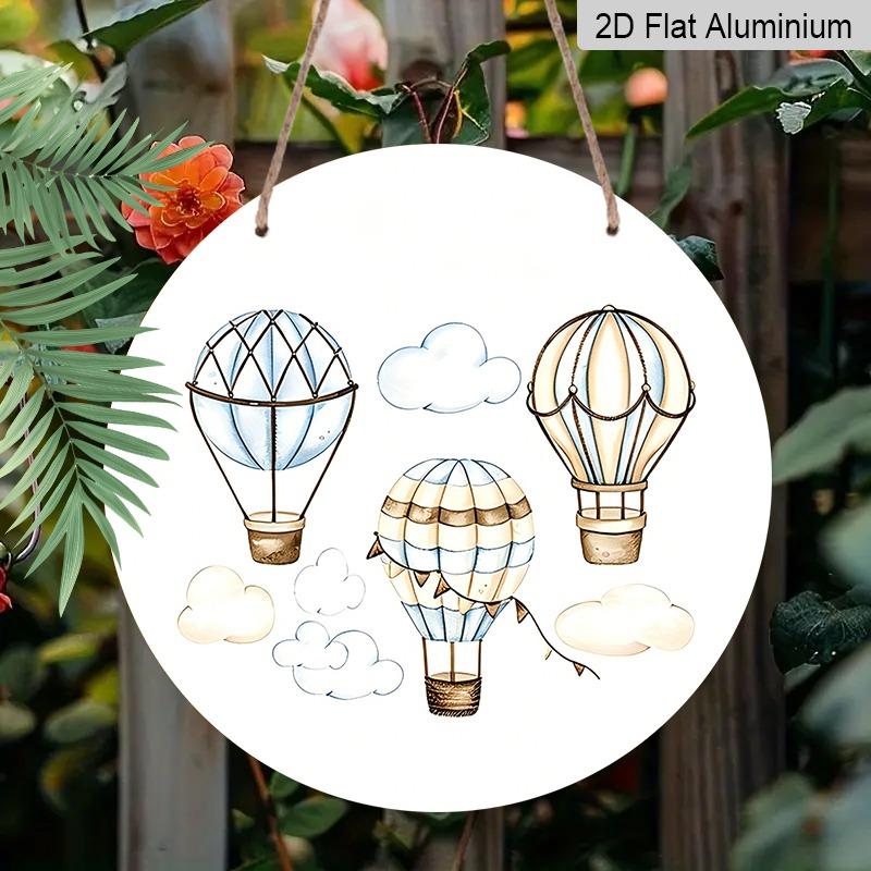 2D Flat Retro Aluminum Wall Stickers, Available in Multiple Sizes. Watercolor Hot Air Balloon Pattern Hanging Ornament, Fresh and Soothing Style, A