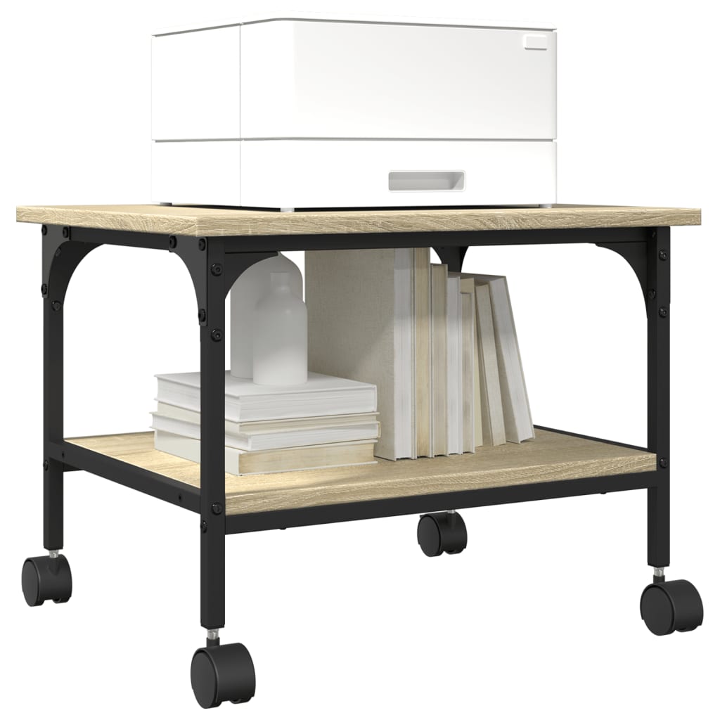 Printer Stand with 2 Shelves Sonoma Oak Finish 50 x 40 x 38 cm