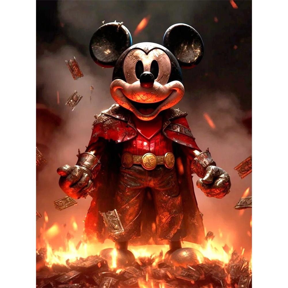 Disney Diamond Painting Dark Warrior Style Mickey Mouse Illustration, 5D Diamond Painting Art Embroidery Cross Stitch Room Decoration