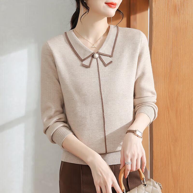 XUEXI Mid-Aged Women's 2024 Winter Lapel Knit Top