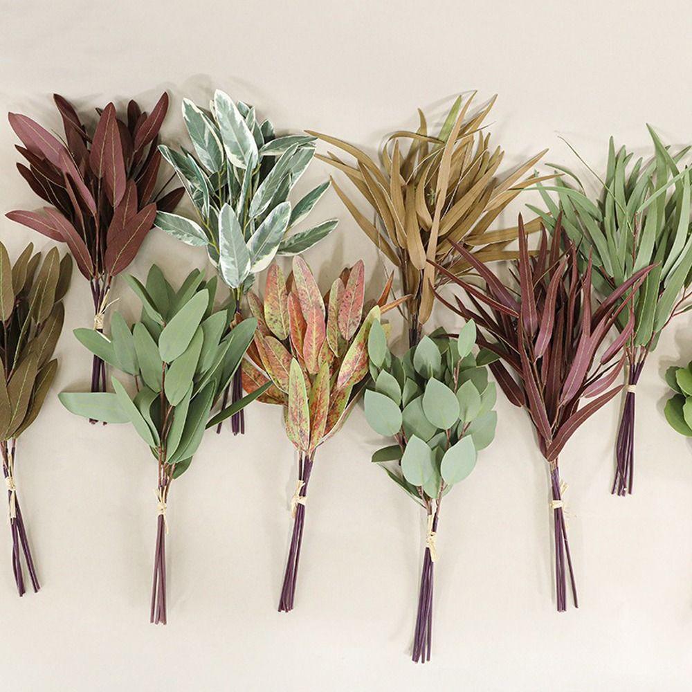 Green Leaves Silk Willow Leaves 3D Printing Fake Plants Artificial Eucalyptus Leaf  Garden