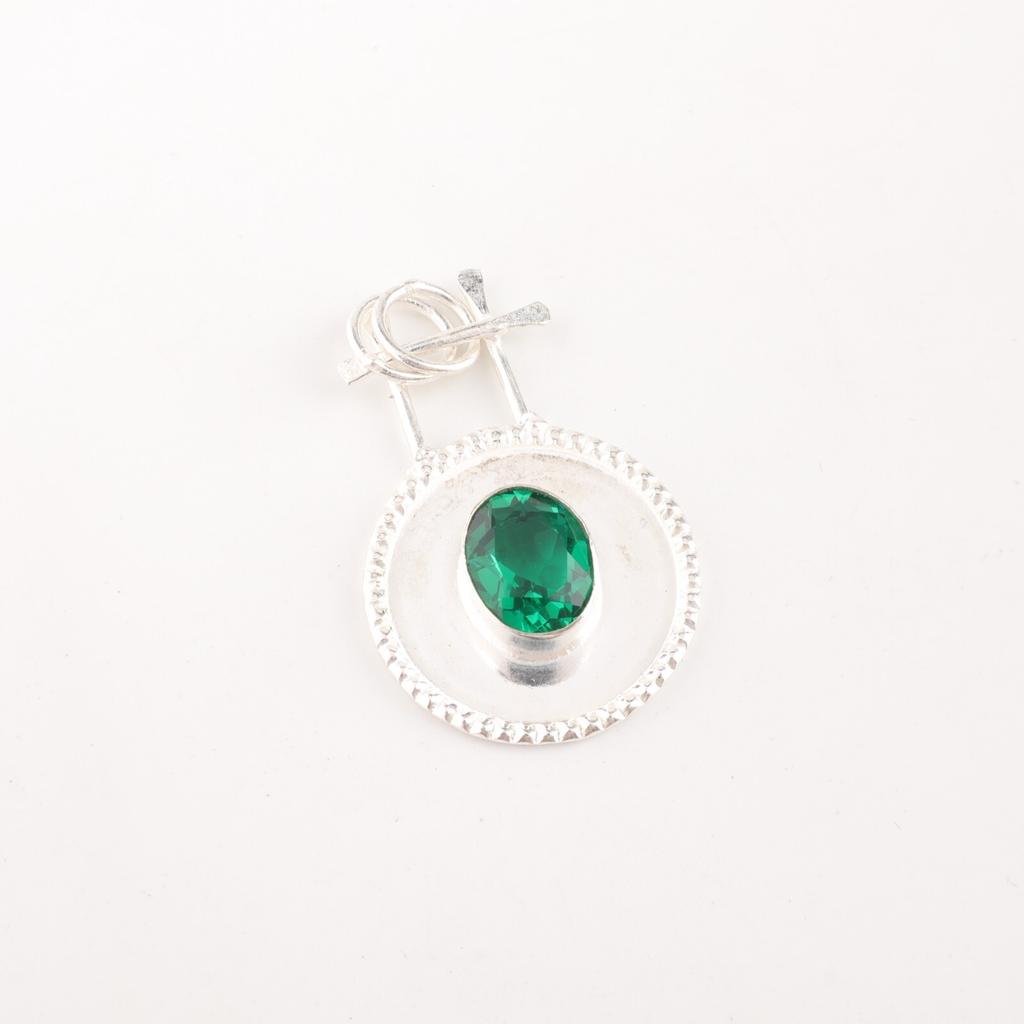 Chrome Diopside Gemstone 925 Sterling Silver Handcrafted Partywear Pendant 1.4" PP-57-5
