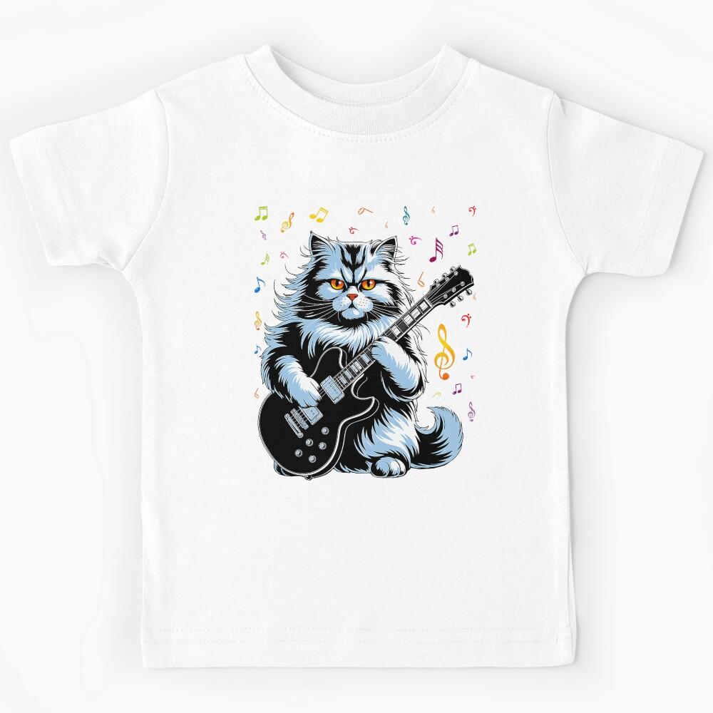 Funny Guitar Cat Rock Playing Music Lover Design Kids T-Shirt