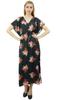 Цветочный Черный Сатиновый Кимоно Длинный Накидка для Подружки Невесты Кафтан на Кулиске -