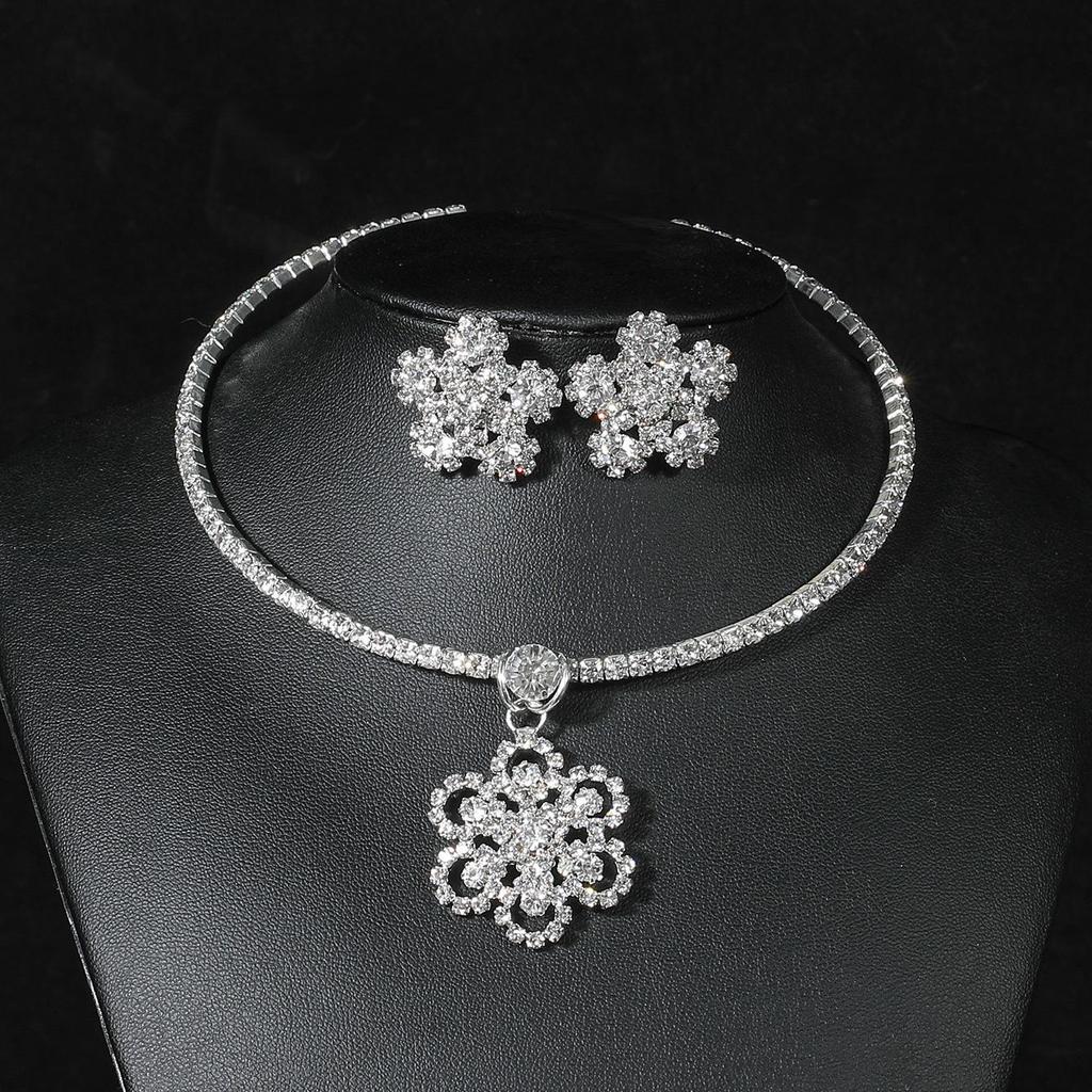 Luxury Bridal Zircon Flower Necklace & Earrings Set - Elegant Wedding Jewelry Accessories