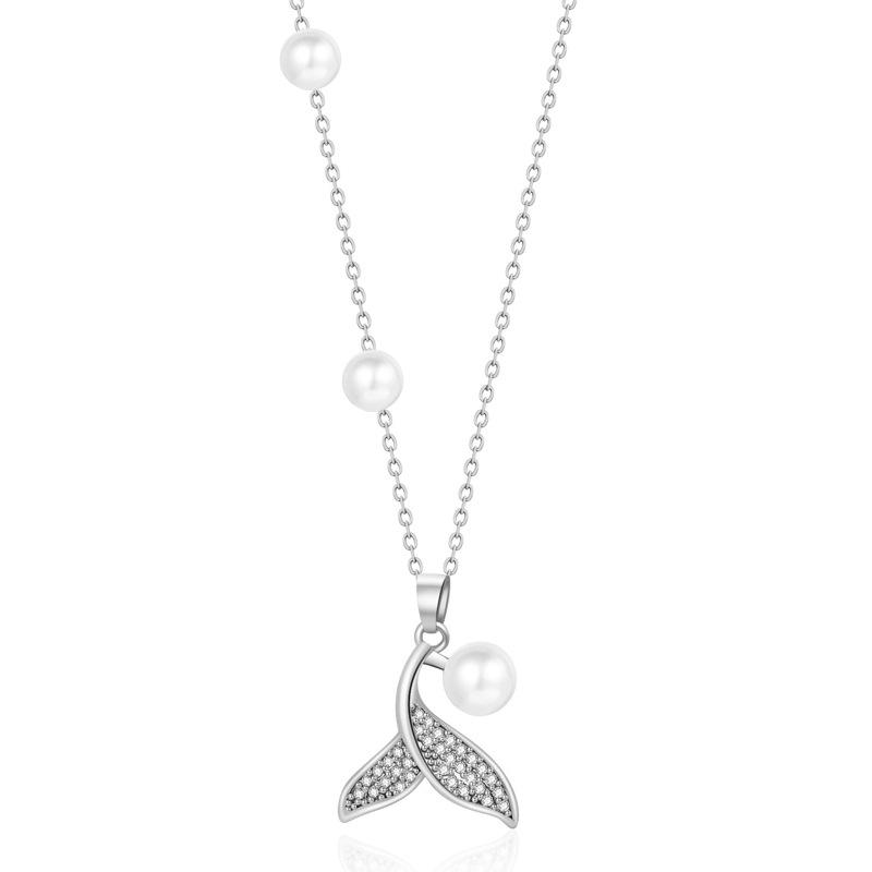 Titanium Steel Necklace Ins Female Fishtail Pearl Necklace Fashion Versatile Collarbone Chain Temperament Pearl Chain With Jewelry