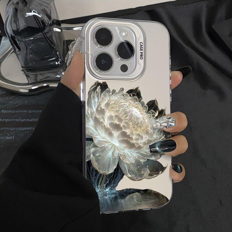 Красочный противоударный чехол 'Лотос' для iPhone 16 Pro Max, серебристый, защитный для моделей 13-15