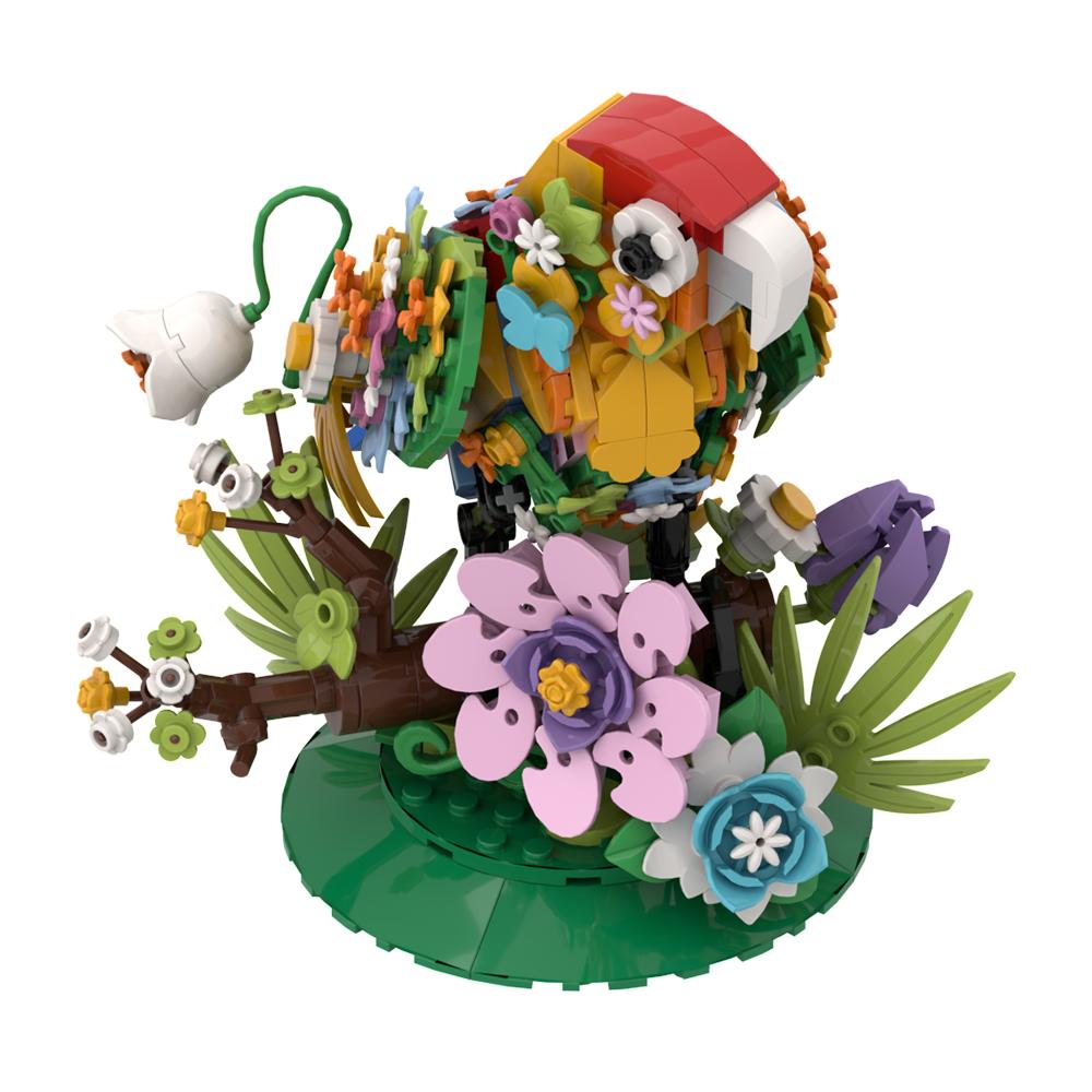 Gobricks MOC Creative Flowers Brid Bricks Model Flowers Brid Parrot Cockatiel Peacock Seagull Vultures Building Blocks Toy Gift