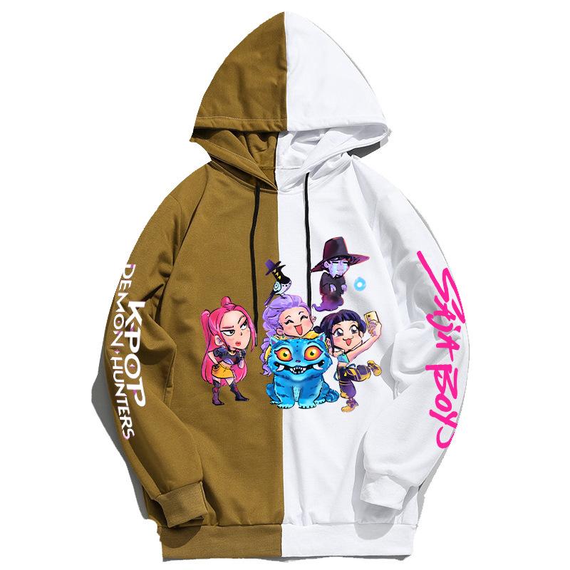 KPop Demon Hunters Peripheral Color Blocked Hoodie Casual Comfortable Autumn Winter Inside Outside Versatile Fashionable Hoodie