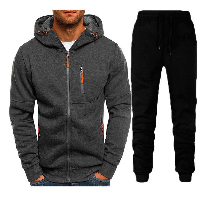 Mens Sportswear Set Hooded Zip-Up Sweater Jogger Pants Lightweight Activewear Outfit