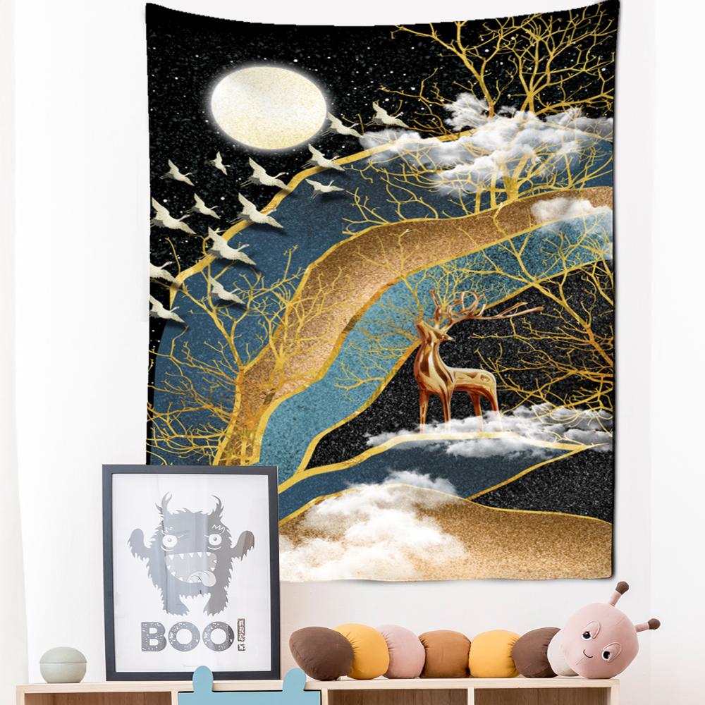 Неоновая картина, гобелен, настенный подвесной богемный стиль, Лось, кои, психоделическое колдовство, домашний декор для гостиной