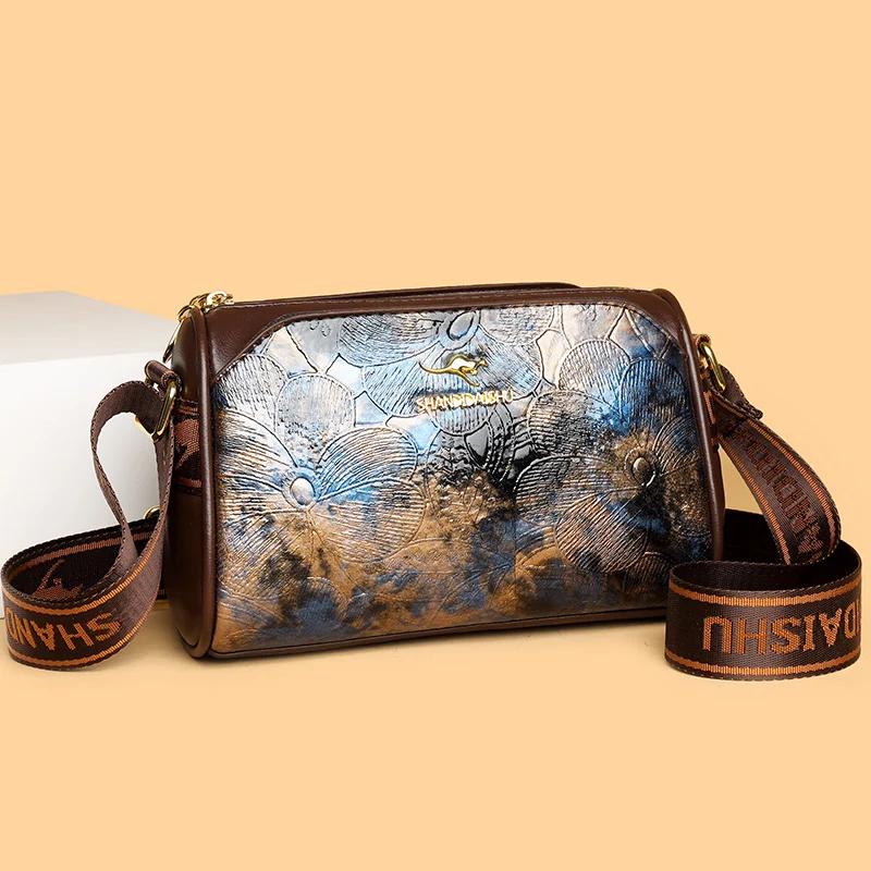 Роскошная женская кожаная сумка-мессенджер с легким принтом, дизайнерские сумки, высококачественные женские сумки через плечо