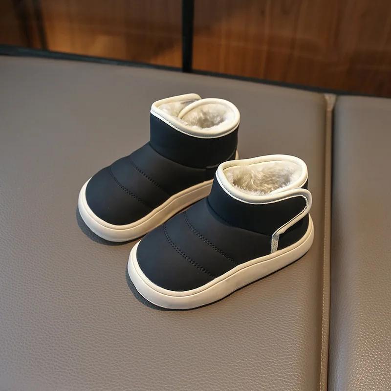 Детская обувь для девочек, зимние сапоги, зимняя мягкая обувь для маленьких девочек, меховая детская обувь для мальчиков, кожаная обувь, нескользящие короткие сапоги