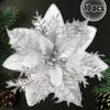 10Pcs Glitter Pink Christmas Flowers Xmas Tree 14cm Artifical Flower Ornaments 2024 Christmas Decoration For Home New Year