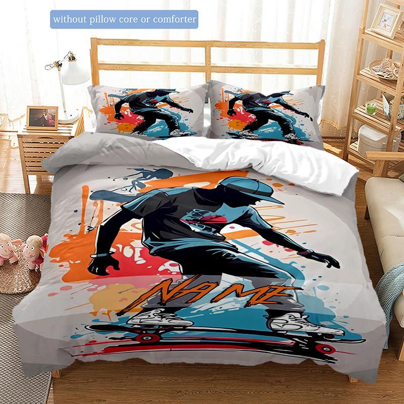 Skateboarding Duvet Cover Soft Bedding Set For Bedroomdorm Personalized Name Threepiece Set 1 Duvet Cover And 2 Pillowcases Perfect Gift For All