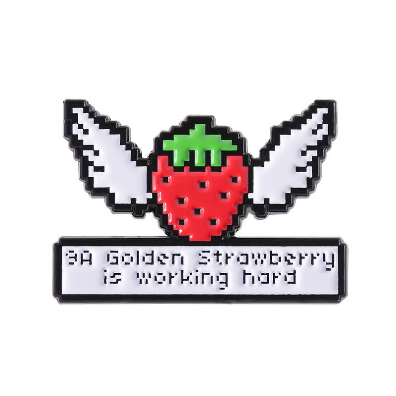 Game Characters Enamel Pins Custom Golden Strawberry is Working Hard Brooches Lapel Badges Clothes Jewelry Gift for Kids Friends