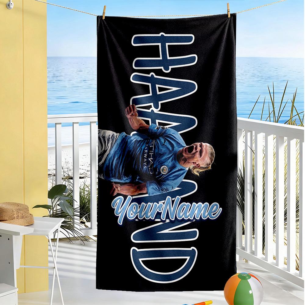 Haaland Personalized Text Beach Towel High Absorbency & Quick-Dry Suitable for Sports Travel Swimming Yoga Bathroom Beach And Pool