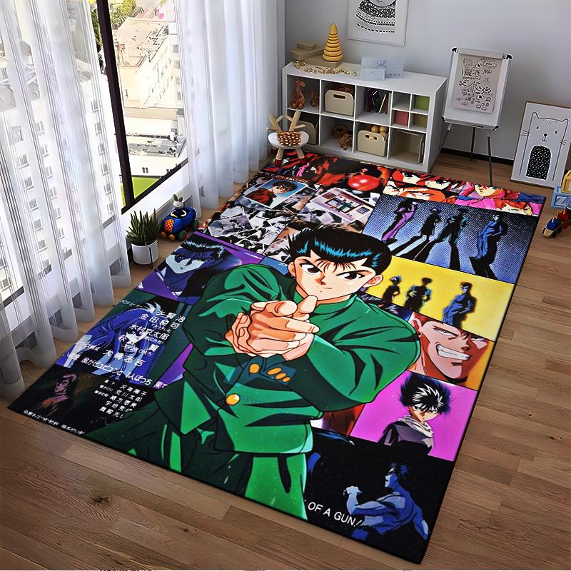Anime Inspired Carpet Featuring Male Character in Green Uniform Decor Suitable for use as an anti-slip for living room bedroom sofas
