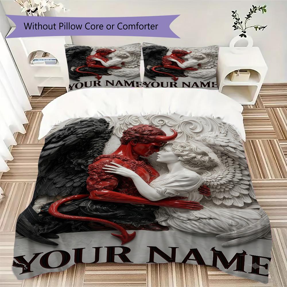 Custom Name Wolf Yin Yang Spirit Bedding,Quilt Set Quilt Cover Pillowcase Home Birthday Gift(1 * duvet cover + 2 * pillowcase, without core)_lx