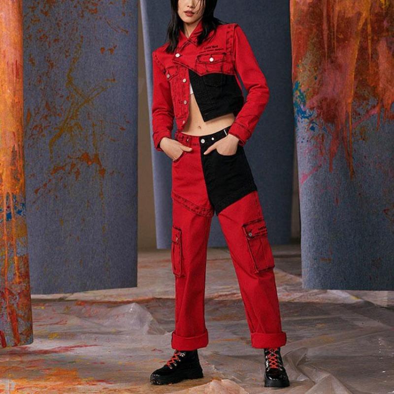 Levis X Feng Chen Wang Повседневная джинсовая куртка Женские куртки Красная A1054-0000