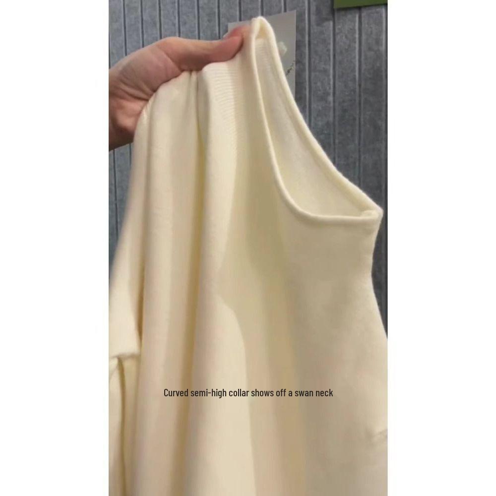 Autumn 2024 Women's Semi-High Neck Soft Sweater: Slim Fit Straight Shoulder Knit