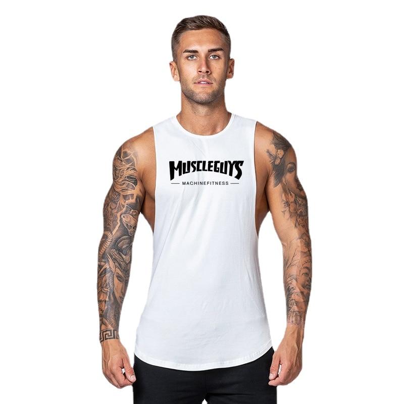 Muscleguys Новая спортивная майка, мужская дышащая хлопковая майка без рукавов, свободная эластичная футболка для тренировок для бега и фитнеса для отдыха