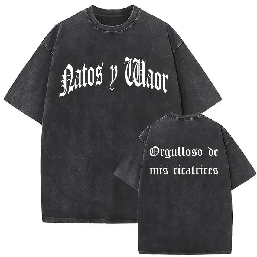 Vintage Washed Natos Waor 13 Logo Album T Shirt Hip Hop Rap Gothic Clothing Tshirt Men Women High Quality Short Sleeve T Shirts