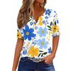 Women's Fashion Casual Vintage Floral Print V-Neck Short Sleeve Decorative Button T-Shirt Tops