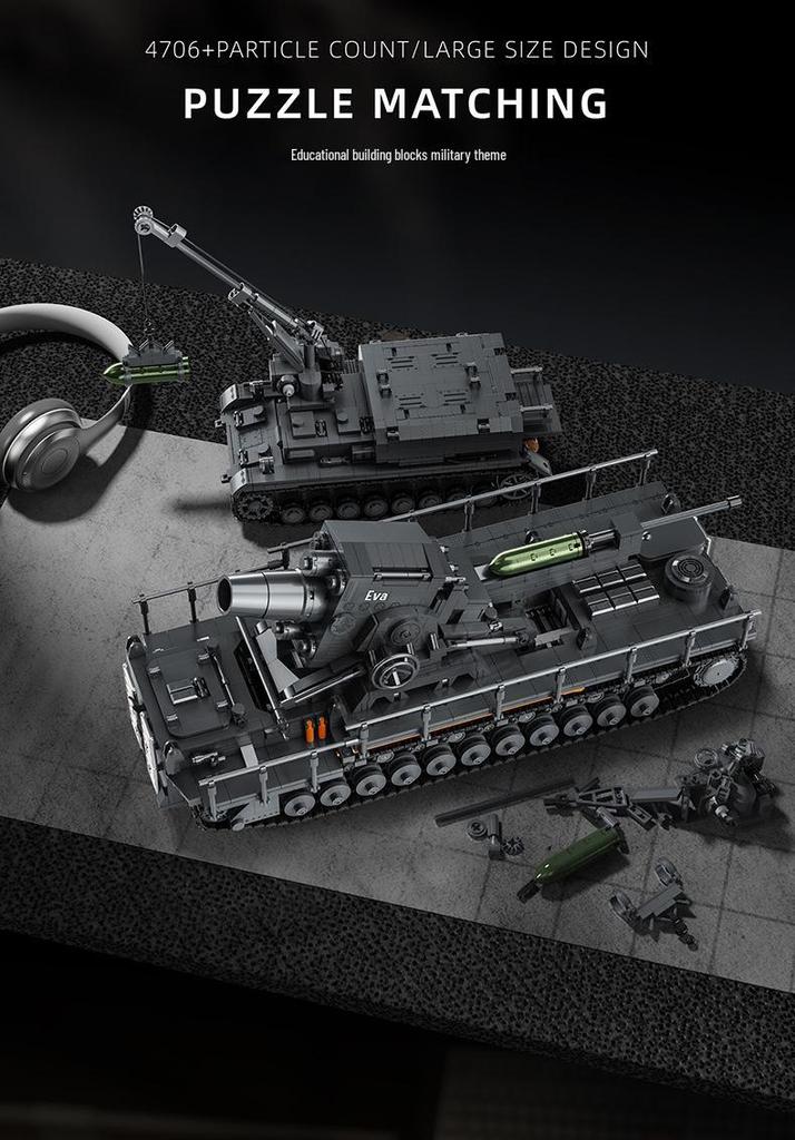 Совместимый с LEGO Вторая мировая война 1:28 Строительный набор 'Миномет Karl-Gerät и тележка с боеприпасами'