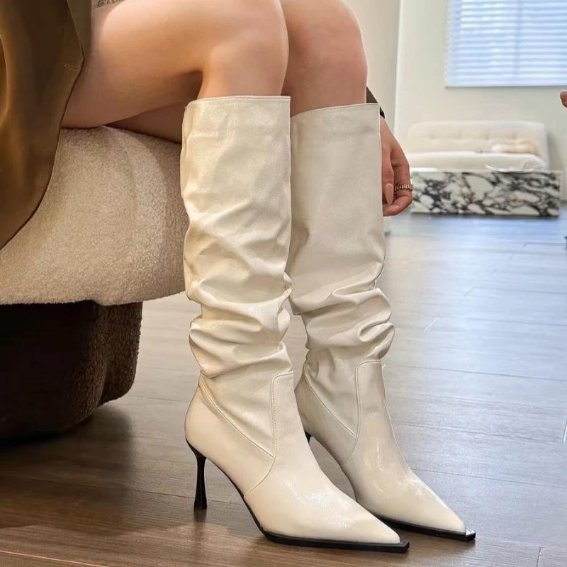 Мода AJGS Модные женские сапоги на высоком каблуке выше колена Модные индивидуальные контрастные цветные рукава на шпильке Модные сапоги