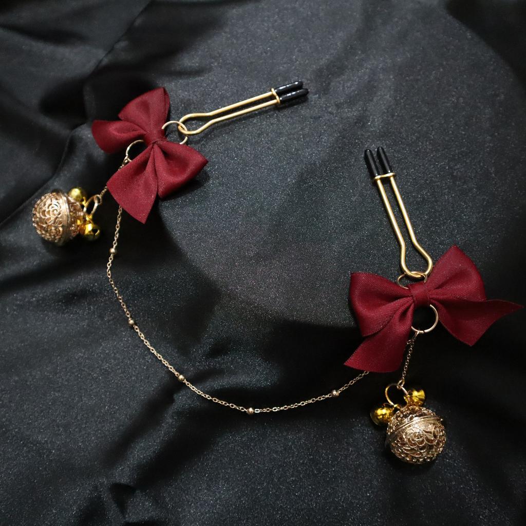 SM Props Bowknot Breast Clamps Bell Chain Clip Metal Punishment Training Girlfriend Molestation Adult Sex Toys