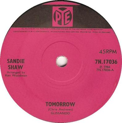 Пластинка 7 дюймов SANDIE SHAW Tomorrow 7N17036 Pye Records 1966 UK Рок Б/у