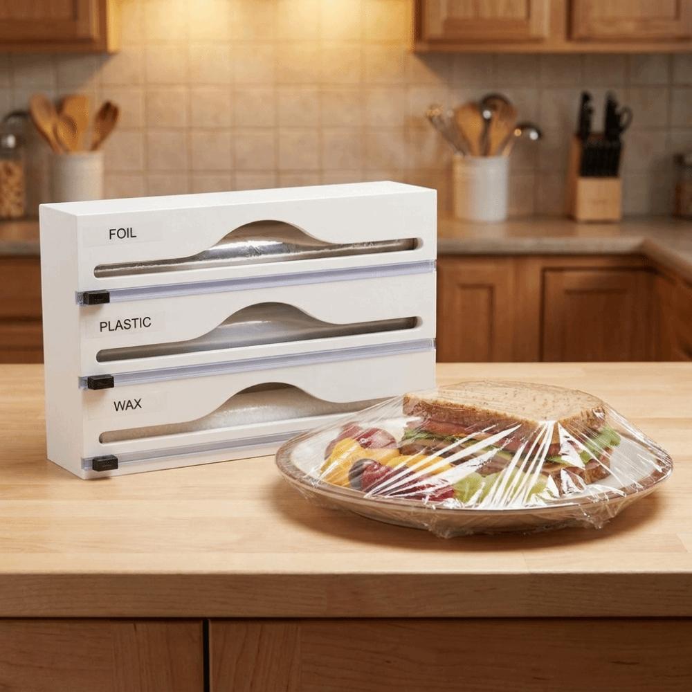 Bamboo Plastic Wrap Cutter Box 2 /3 Grids Tin Foil Cutter Cling Film Cutter Box Home Storage