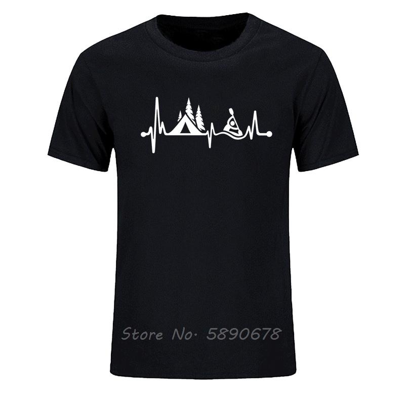 New Arrival Summer Fashion Casual Shortsleeved Tshirt Tent Kayak Heartbeat Print Brand Clothing Cotton Unisexs Tee High Quality