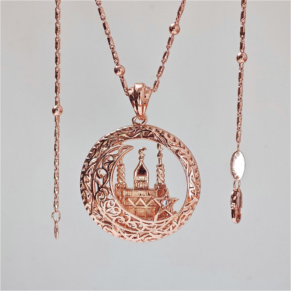 Подвеска Итальянский замок из розового золота Круглая цепочка из бусин Ювелирный подарок для женщин