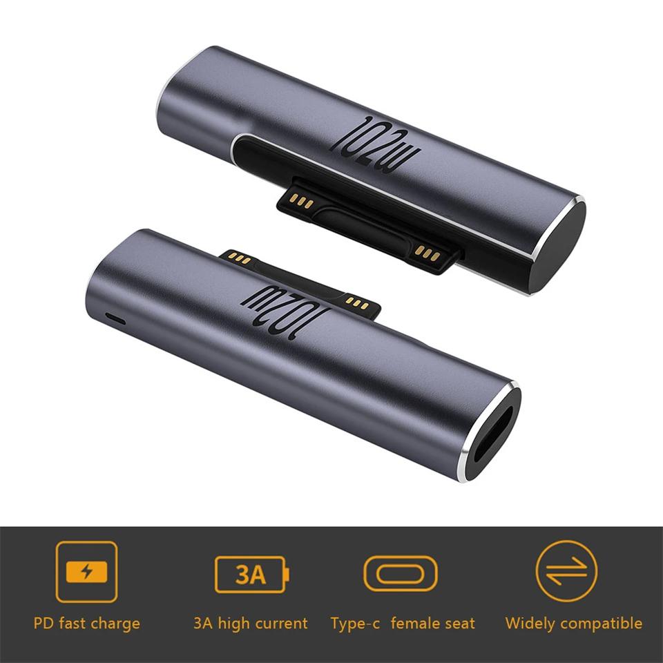Блок питания USB C 65 Вт 102 Вт с быстрой зарядкой PD, подключаемый для Microsoft Surface Pro X 8 7 6 5 4Go Book, штекер-конвертер USB C (мама)