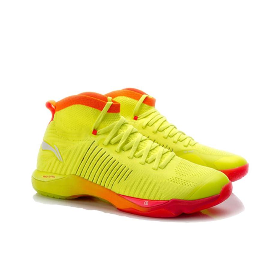 Li-Ning Атака Отскок Амортизация Дышащие Нескользящие Высокие Бадминтонные Кроссовки Унисекс Флуоресцентно-Ярко-Зеленые AYAN015-4