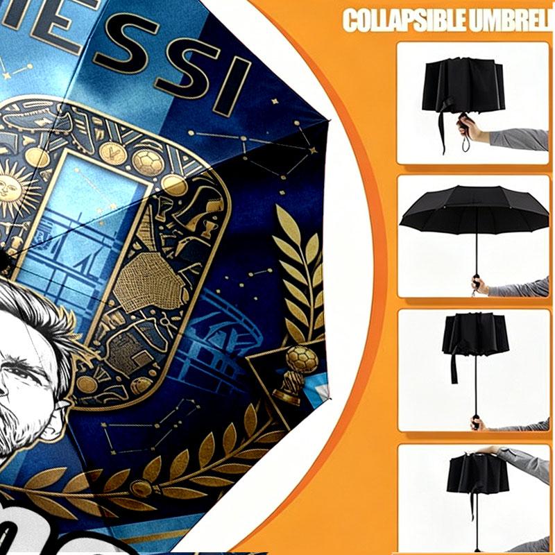 Custom Name Personalized Lionel Messi Print Umbrella, Auto Open Close, 8‑Rib Sturdy Frame, Commute Camping Hiking Use, Birthday Gift
