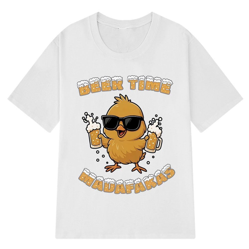 Beer Time Funny Creative Drink Beer Time Print Tshirt Graphic Tshirt High Quality Mens and Womens Short Sleeved Tshirts Top