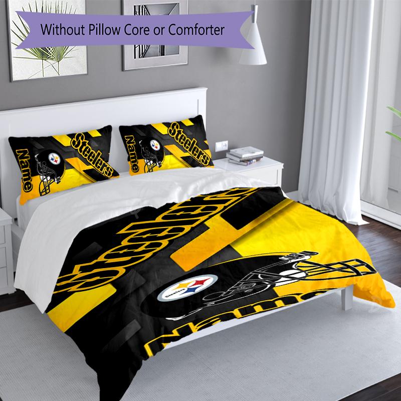 3pcs Custom Name Pittsburgh Steelers Bedding Set,Includes 1 Duvet Cover and 2 Pillowcases,All-season Bedroom Decor